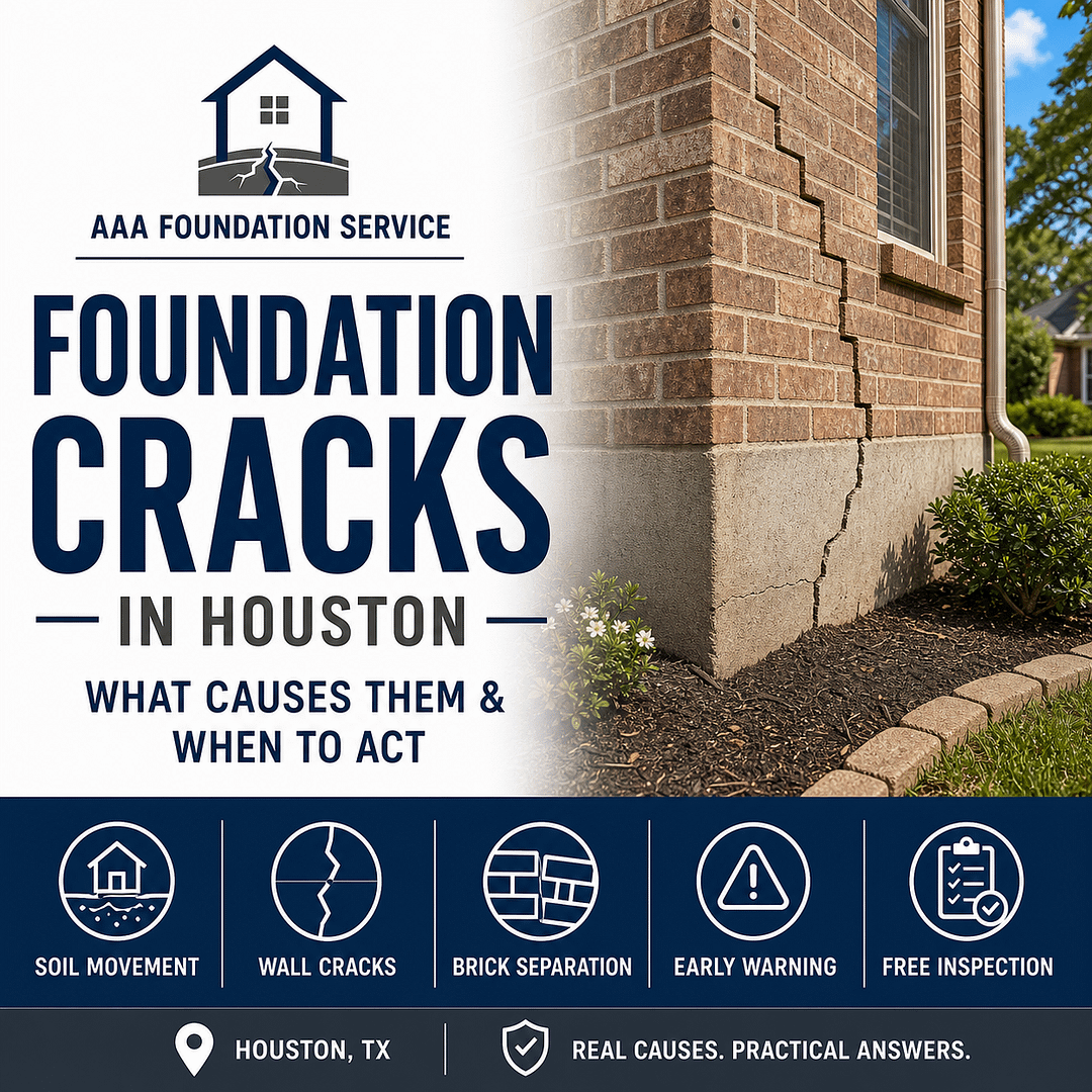 Foundation cracks in Houston with brick separation and warning signs of movement